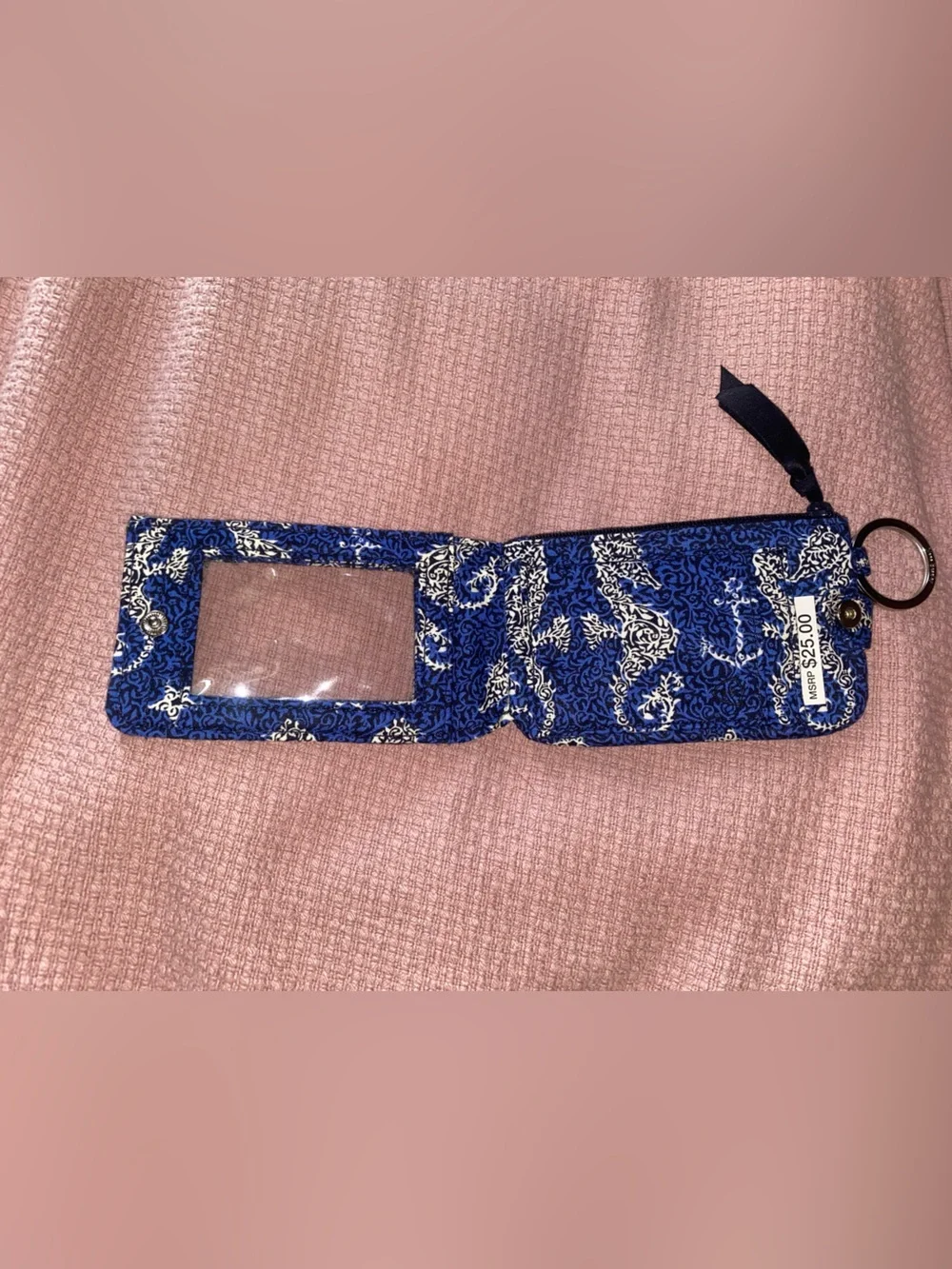 Vera Bradley Royaln Blue and White Seahorse Paisley Wristlet ID Case